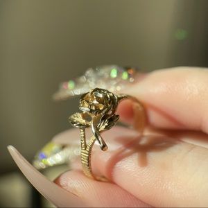 Shiny 14k diamond cut rose ring, hand carved, designer Michael Anthony
